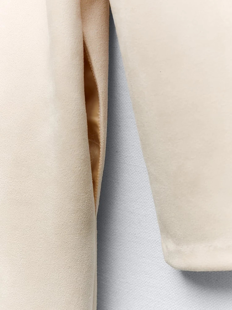 Women's Wool Blends Fall Winter Faux Suede Coat Jacket Lapel Collar Long Sleeves Open Front Mid Texture Female Overcoat 231110