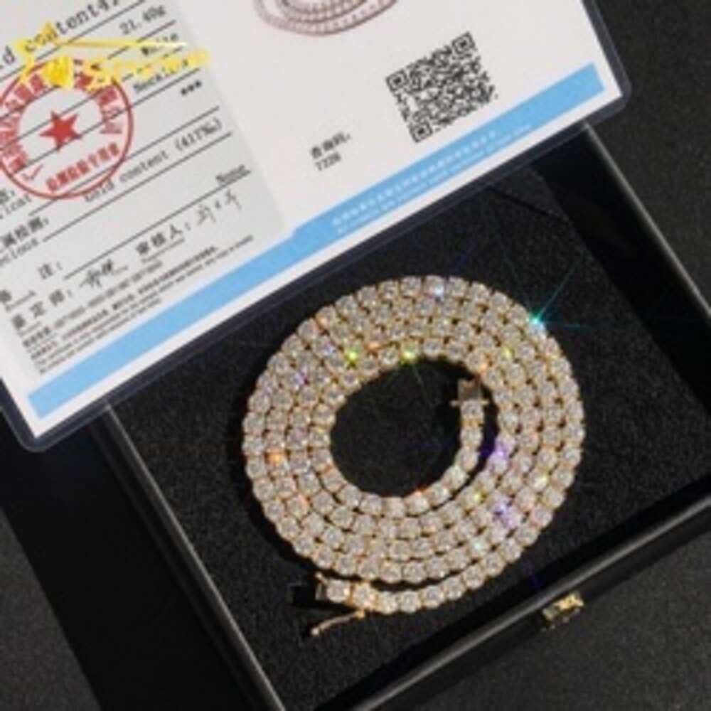 Necklace Tennis Chain moissanite chain GRA Certificated 10K 14K Real Solid Gold 3MM 4MM Jewelry Necklace For Men Women