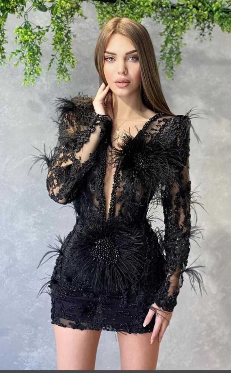 Casual Dresses Luxury Feather Dress High Quality Sequins Mini Black Sexy V Neck Long Sleeves Vintage Vestios Celebrity Night Club WearCasual
Casual Dresses Luxury Feather Dress High Quality Sequins Mini Black Sexy V Neck Long Sleeves Vintage Vestios Celebrity Night Club WearCasual
