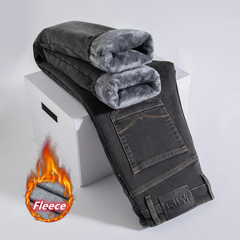 Mens Jeans Original Classic Vintage Trend Winter Fleece Thick Warm Cotton Stretch Fit Straight Quality Cloth Leisure Trousers 231110