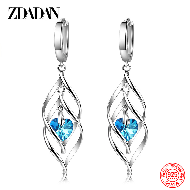 Dangle Chandelier ZDADAN 925 Silver Hollow Blue Crystal Long Drop Earrings For Women Fashion Wedding Jewelry Gift 230410