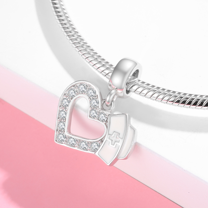 Charms 925 Sterling Silver Nurse Hat Heart Brain Lungs Ribs Pendants Beads Fit Charm Silver 925 Original Bracelet Fine Jewelry Making 230411