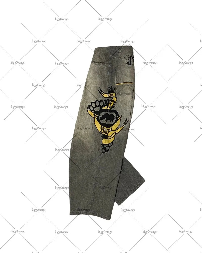 Men's Jeans Y2K American Style Embroidered High-waist Jeans Men High Street Trendy Straight Pants Casual Loose Oversized Wide-leg Pants 231110