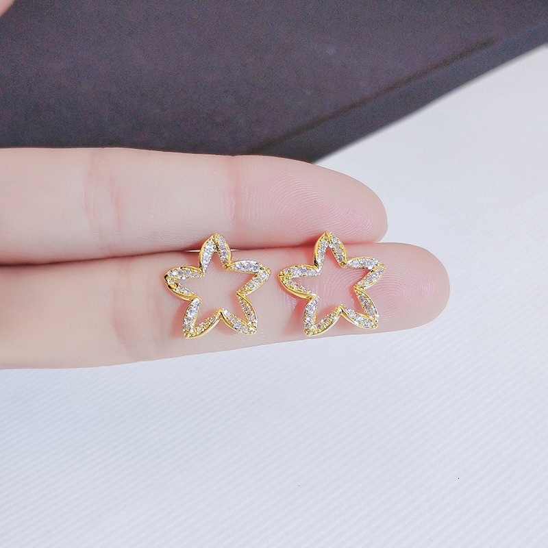 Stud real 18 k gold Woman Stud Earrings Unusual Earings Trend Piercing Small Crystal Vintage Ear Cuffs For Party Womens Jewelry 230410