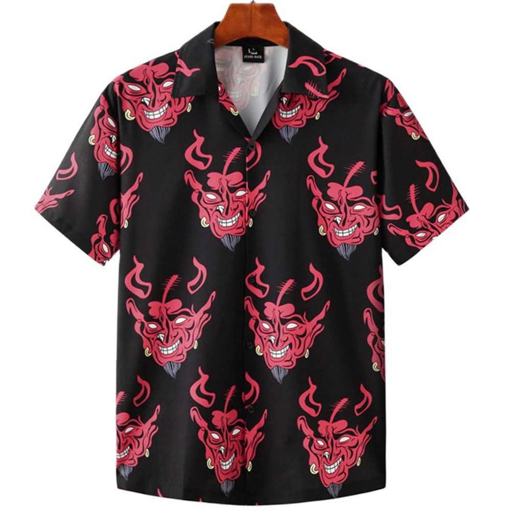 Men's Casual Shirts Hawaiian Shirt for Men Cuban Collar Devil Print Men's Shirt Fashion Streetwear Summer Short Sleeve Top Trendy Men's
