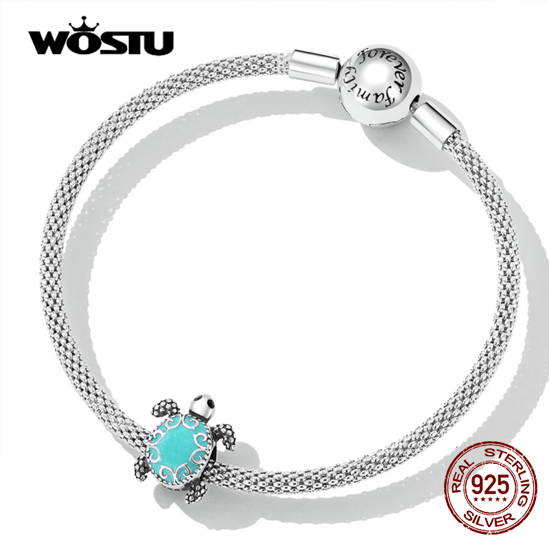 Charms WOSTU 100% 925 Sterling Silver Longevity Sea Turtle Charm Bead Fit Original DIY Bracelets Bangle Fine Birthday Jewelry Present 230411