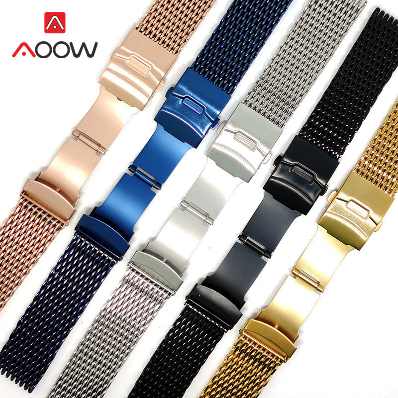 Watch Bands 18mm 20mm 22mm 24mm Milanese Strap Stainless Steel Mesh Solid Metal Folding Buckle Men Replacement Band Bracelet Watch Accessori 230411