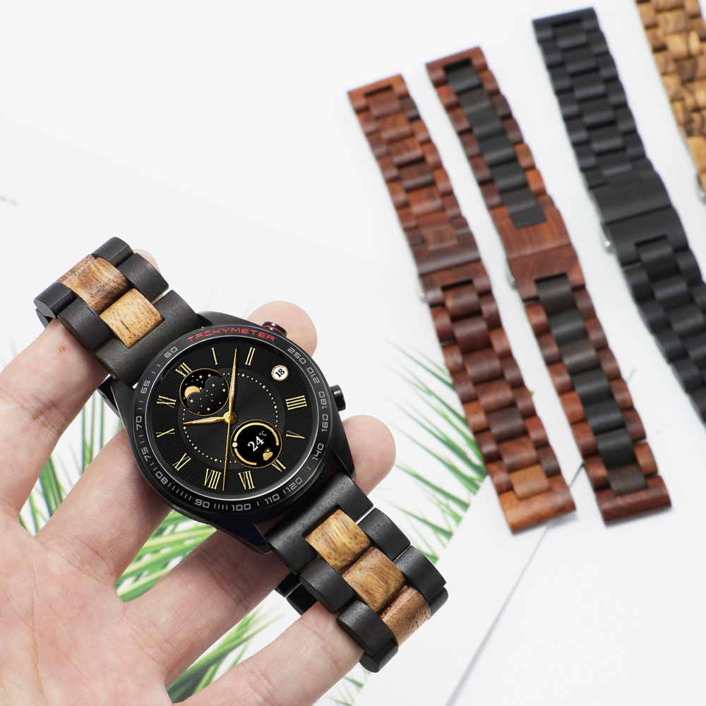 Watch Bands 20mm 22mm Wood Watch Band for Galaxy Wathc 3 Gear S3 46mm 42mm Active 2 Steel Strap Replacement Bracelet for Huawei Watch GT 3 2 230411
