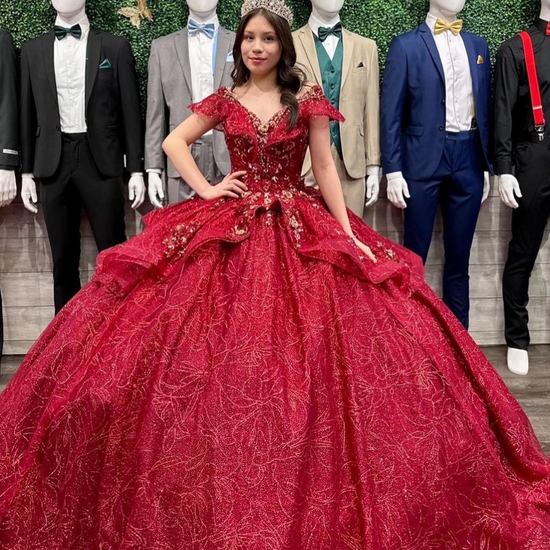 Red Sparkly Quinceanera Dresses 2024 Formal Party Beading Lace Appliques Sweet 15 Dress Graduation Ball Gwon Prom Gowns 0702