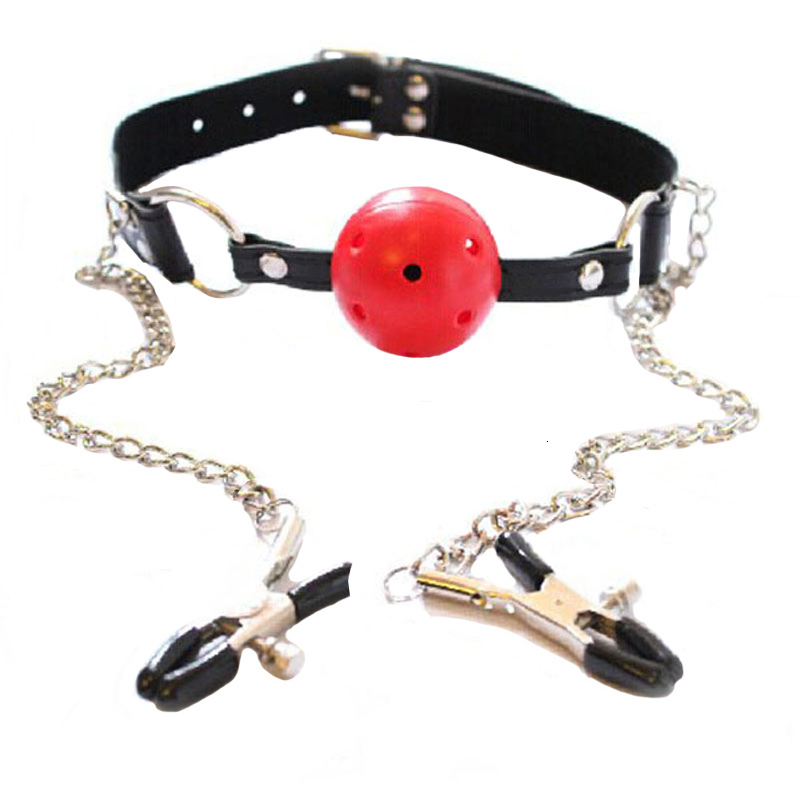 Adult Toys Sexy PU Leather Mouth Gag Ball Oral With Chain Nipple Clip Fetish Bondage Clamps Erotic Toy 230411