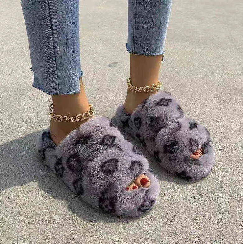 Women Winter Indoor Home Fur Slippers House Full Furry Soft Fluffy Plush Flats Heel Non Slip Luxury Designer Shoes Casual Ladies