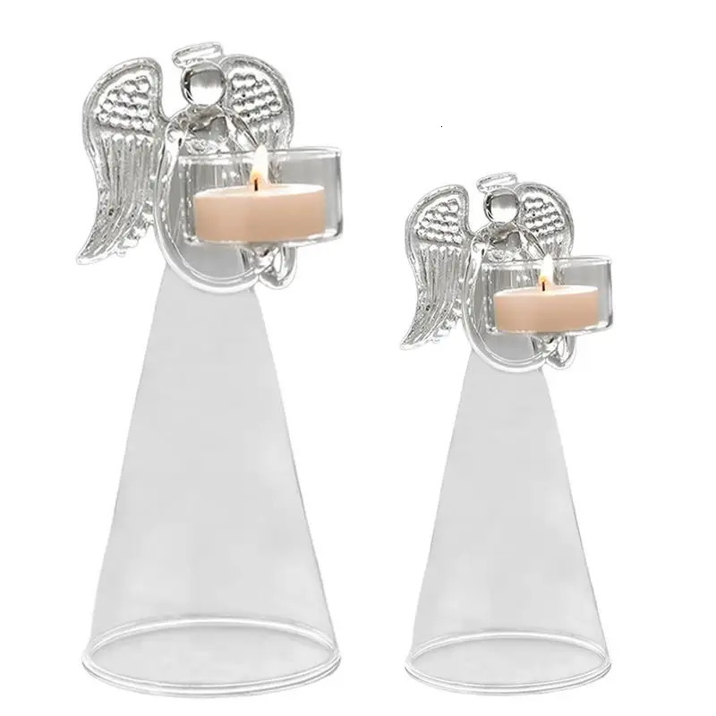 Candle Holders Glass Angel Candle Holder Angel Figurine Transparent Angel Statue Tealight Candle Holder Gifts Desktop Tealight Stand Ornaments 231110