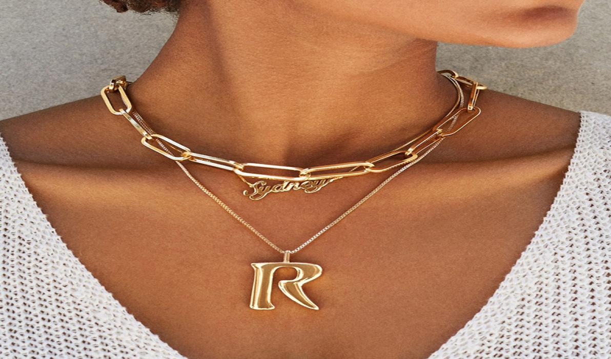 Bohemian Paperclip Chain Women Necklace Rectangle Link Hera Choker Collar Stainless Steel Gold silver Color1 604 Q2