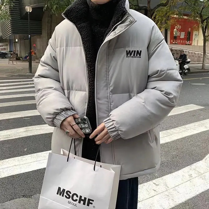 Men's Down Parkas Winter Two Sided Wear Lamb Fleece Parka Coat Men Thick Loose Warm Fashion Solid Cotton Padded Jacket Vintage Parkas Jacket 2311