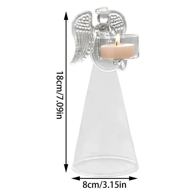Candle Holders Glass Angel Candle Holder Angel Figurine Transparent Angel Statue Tealight Candle Holder Gifts Desktop Tealight Stand Ornaments 231110