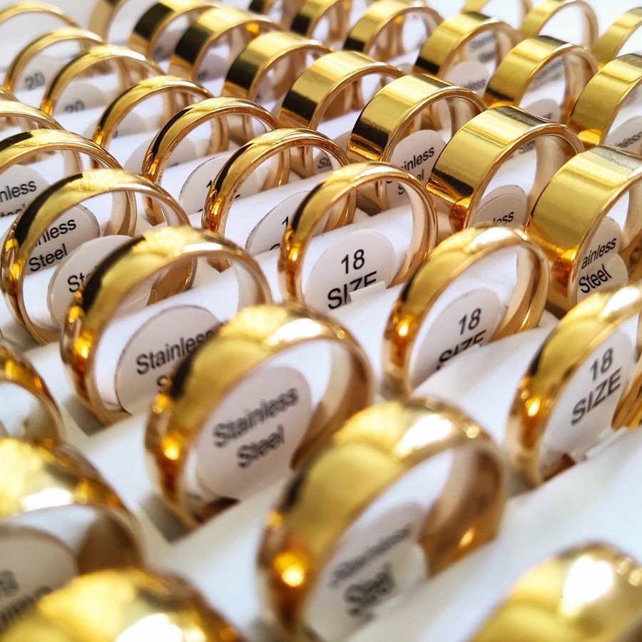 Cluster Rings 36pcslot High Polished Width 4mm 6mm 8mm Smooth Stainless Steel Rings For Men Women Simple Gold Plate Wedding Jewelry 230411