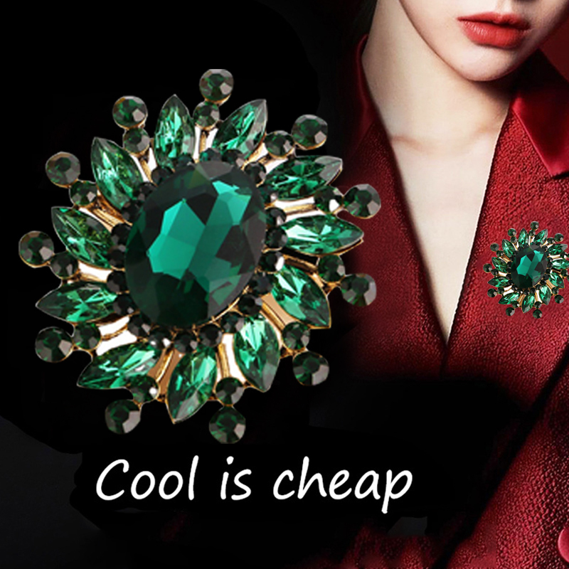 Pins Brooches Vintage Green Crystal Flower Brooches for Women Baroque Trendy Elegant Grometric Brooch Pins Wedding Party Jewelry Gifts 230411