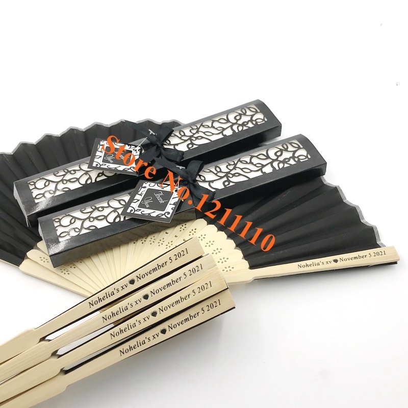 Party Favor 24/30PCS Custom Folding Fan Personalized Bride Groom's Name Date Silk Wedding Dance Hand with Gift Box Favors 230410