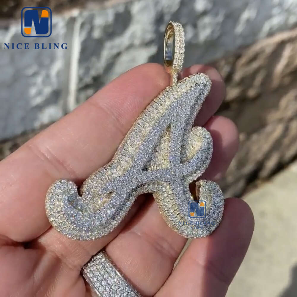 High quality pass dia tester sier letter 26 initial A B C D iced out custom moissanite pendant