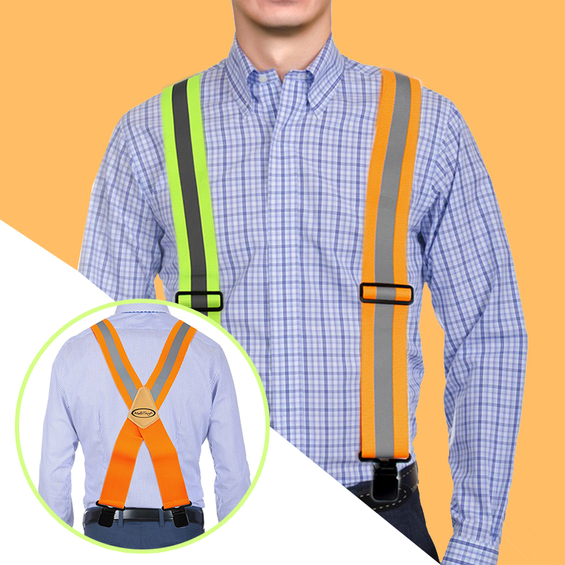 Suspenders Deepeel 1Pc 5*120cm Men's Suspenders Work Suspender Elastic Wide Adjustable X Type Strap Fluorescent Orange Tool Sling Brace 230411