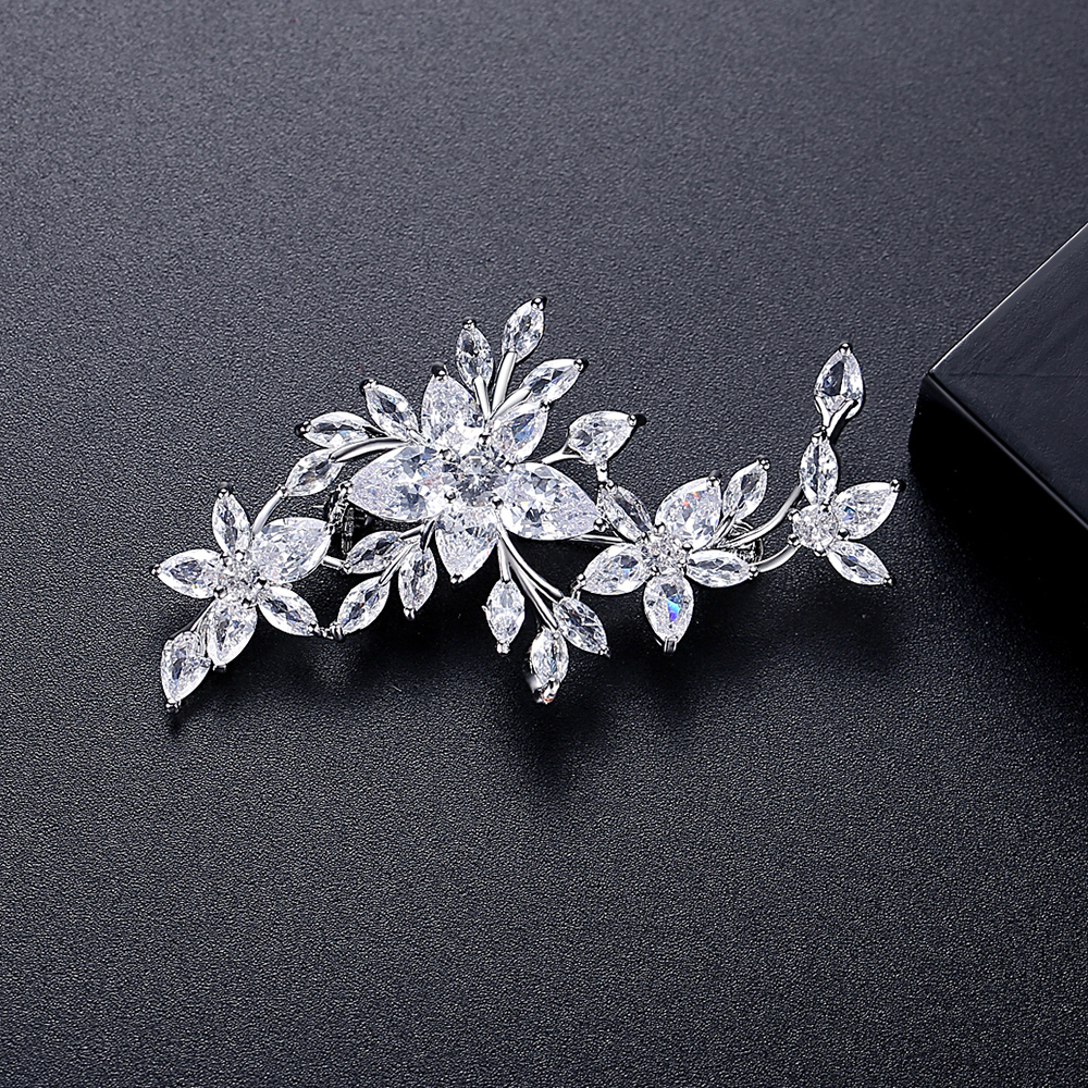Pins Brooches LUOTEEMI Flower Cubic Zirconia Brooches for Women Girl Bridal Wedding Engagement Dressing Personalized Stunning Funny Pins 230411