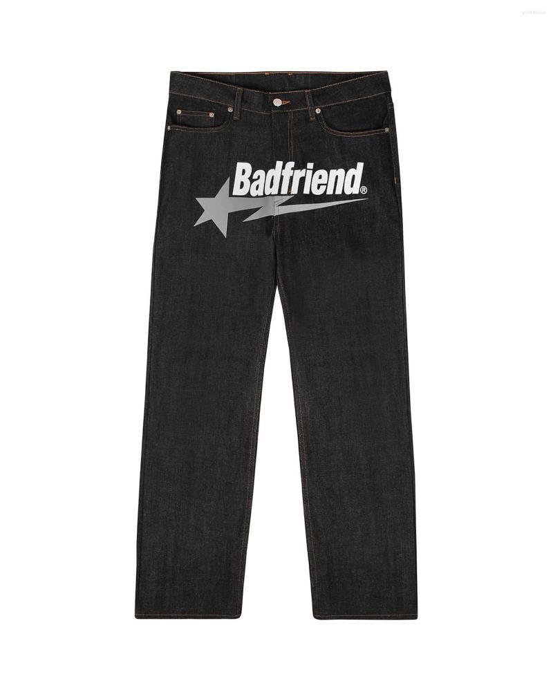 Y2k Jean Hip Hop Badfriend Letter Printing Baggy Pants Harajuku Fashion Punk Rock Wide Foot Trousers Streetwear