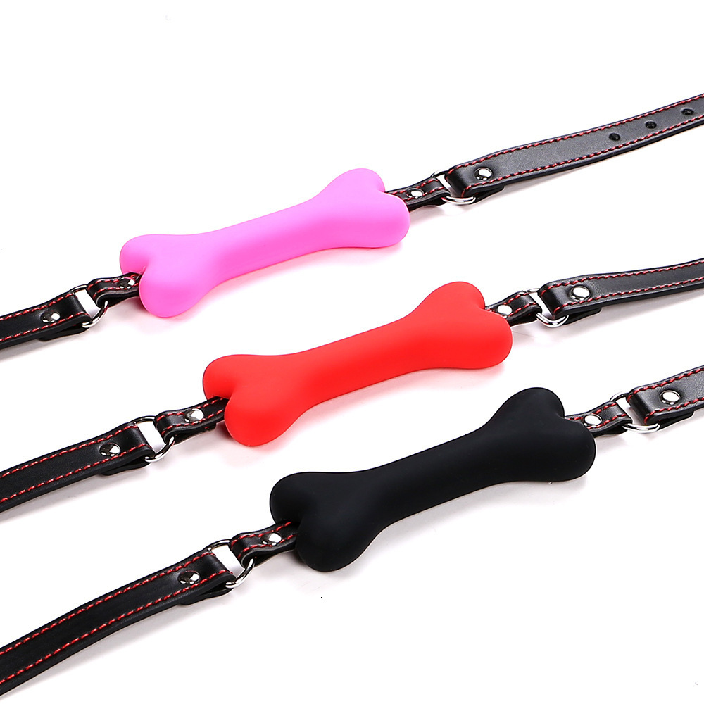 Adult Toys Sexy PU Leather Buckle Straps Silicone Dog Bone oral fixation Mouth Gag for couple Slave BDSM adult games restraints estim 230411