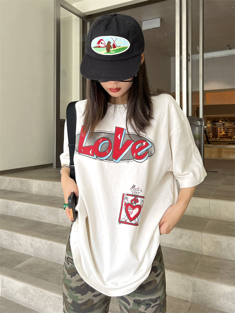 Mens TShirts A letter from Saint Michel Love Ti Cupid printed with old short sleeve American style loose casual street Tshirt for men 230410