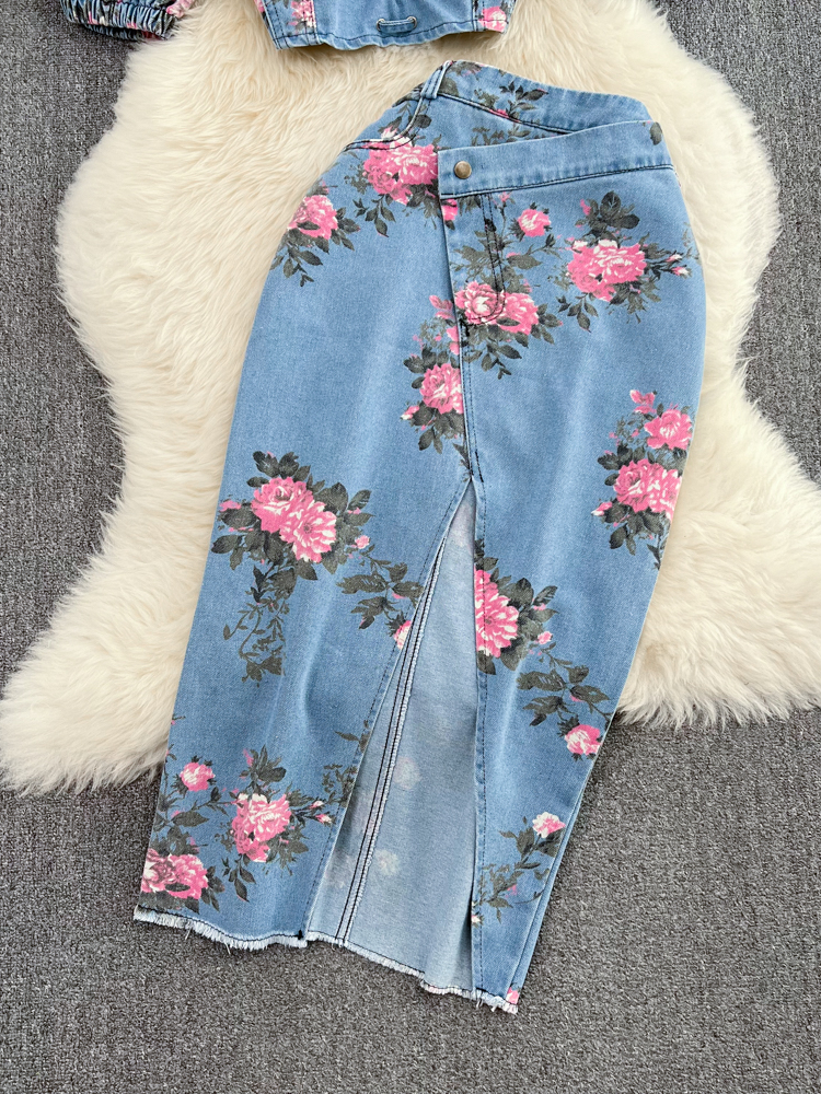 Two Piece Dress Womens 2piece denim fashion womens girl fashion sexy suspender top with irregular split waist skiing summer womens set 230410