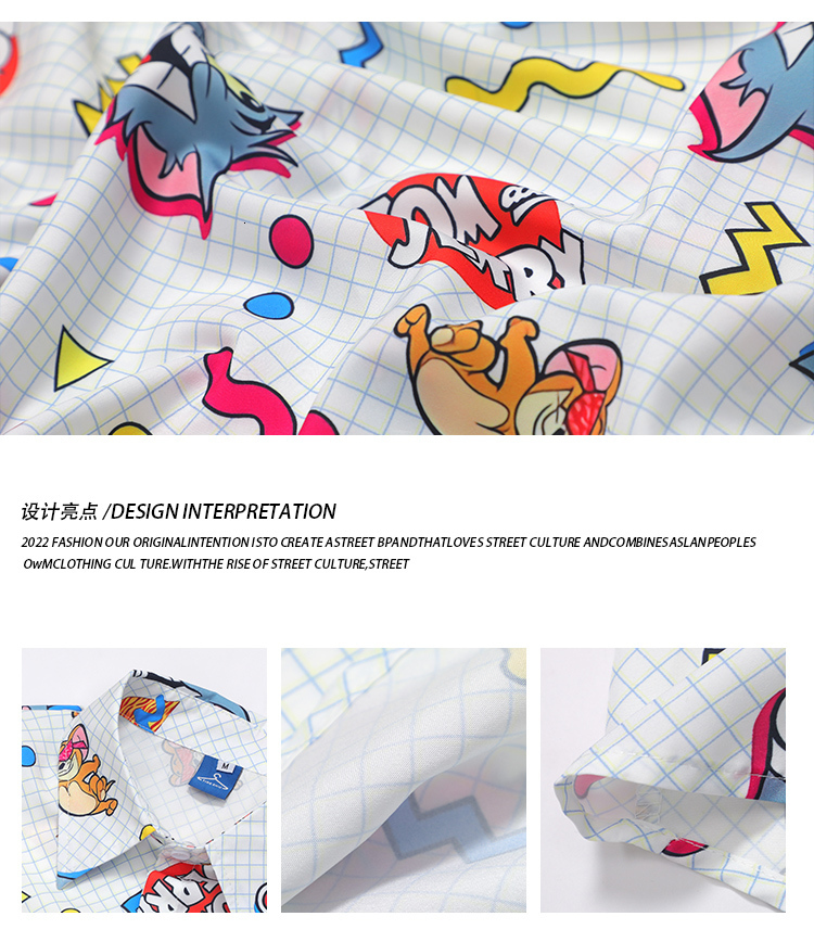 Men's Casual Shirts Oversized Short Casual Shirts Mens American Cartoon Plaid Print Summer Boys Girls Versatile Loose Hawaiian 230410