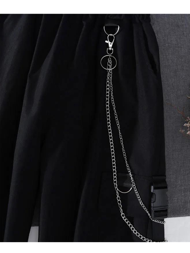 Women's Tracksuits Women Streetwear Two piece Suit Splice Chain Long Sleeve Ribbon Pants Harajuku Cargo 2 Piece Set s Outfits 230411