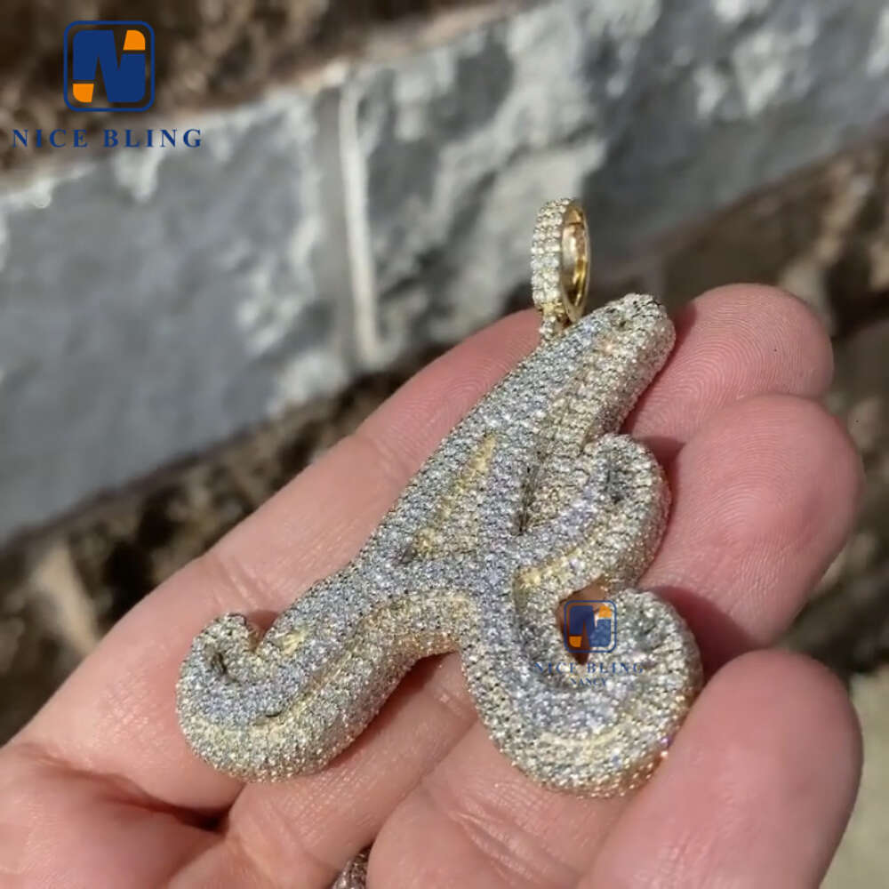 High quality pass dia tester sier letter 26 initial A B C D iced out custom moissanite pendant
