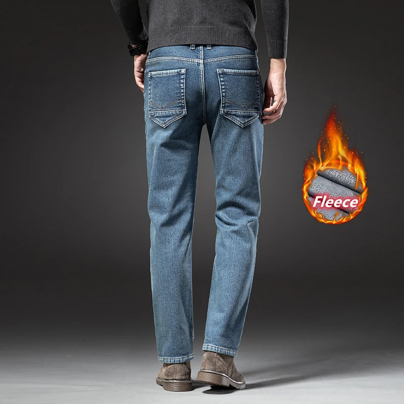 Mens Jeans Original Classic Vintage Trend Winter Fleece Thick Warm Cotton Stretch Fit Straight Quality Cloth Leisure Trousers 231110