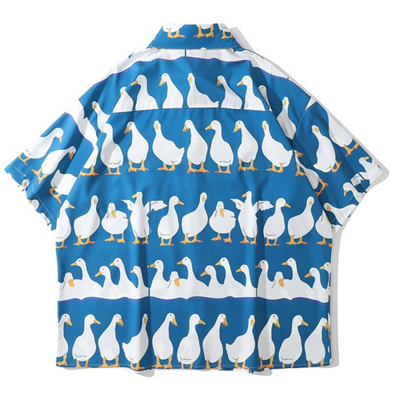 Men's Casual Shirts Mens Harajuku Hawaiian Shirt Little White Goose Full Print Short Sleeve Shirts Hip Hop Casual Streetwear Summer Blouse Tops 2
