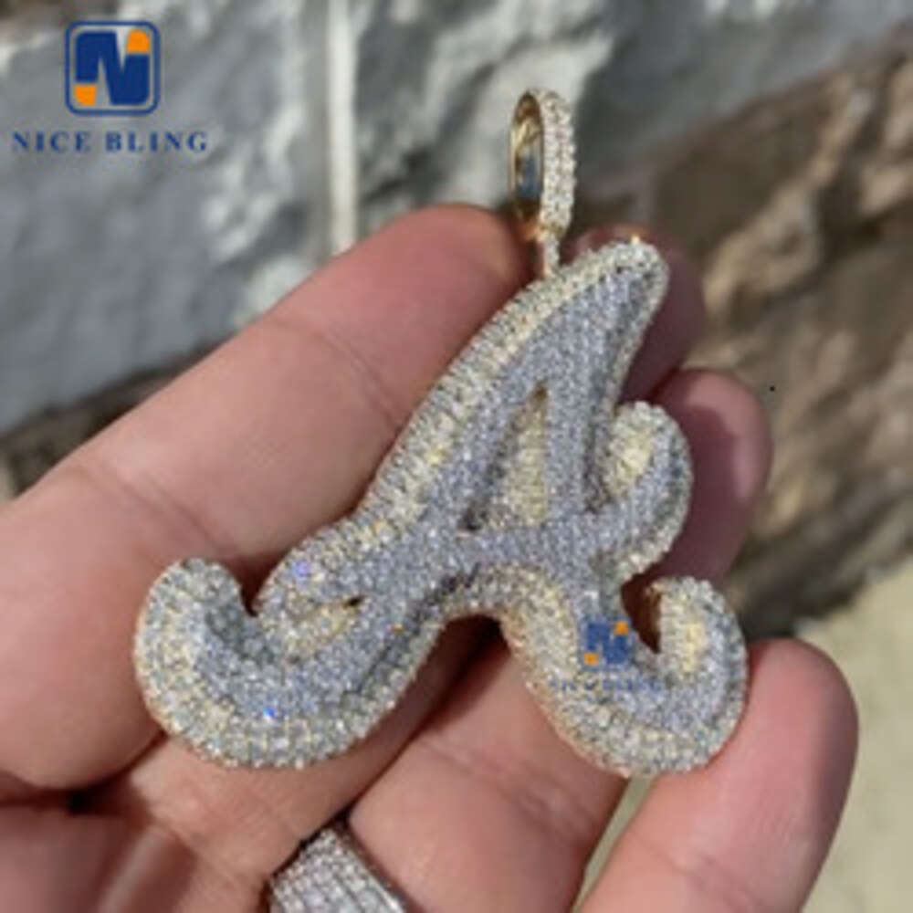 High quality pass dia tester sier letter 26 initial A B C D iced out custom moissanite pendant