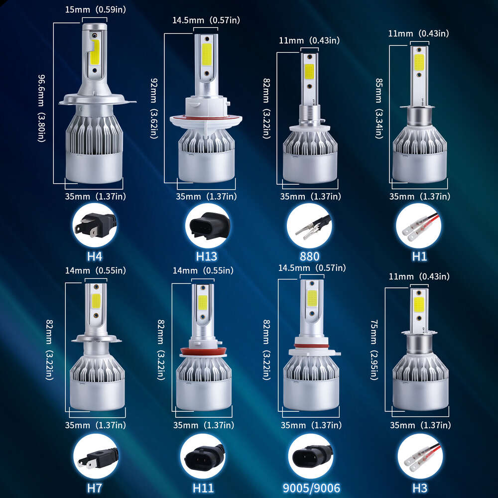 New 2x H7 LED H11 H4 Hi/Lo H1 H3 H8 HB1 HB3 HB4 HB5 HIR2 H13 H27 9005 9006 Car Headlight Bulbs 3000K 6000K 8000K COB C6 car lights