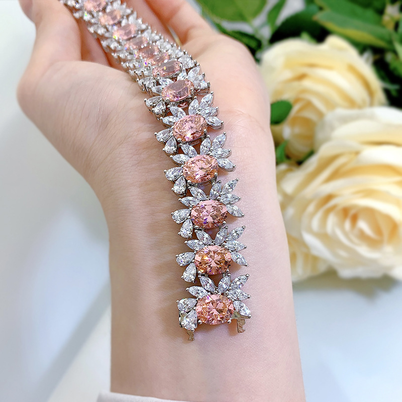 Flower Paparacha Diamond Bangle Bracelet 100% Real 925 Sterling silver Wedding Bracelets For Women Engagement Party Jewelry