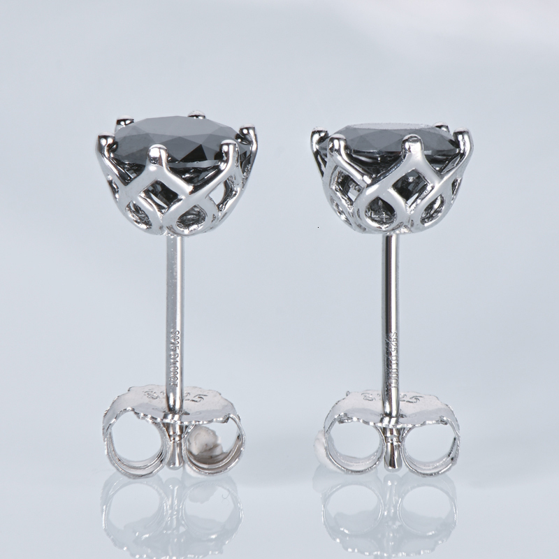 Stud IOGOU Morden Real 1 Carat Black Stud Earrings For Men 100% 925 Sterling Silver Round Earrings Women Fine Jewelry Gift 230410