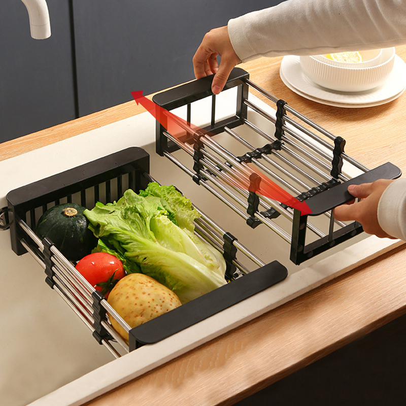 Storage Holders Racks Adjustable Dish Drying Stainless Steel Drainer Fruit Vegetable Kitchen Sink Drain Holder 230410