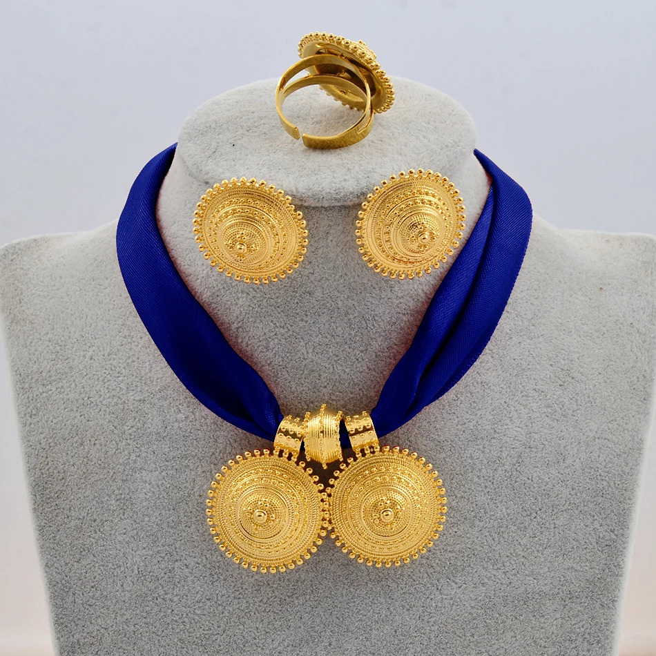 Wedding Jewelry Sets Anniyo DIY Rope Chain Ethiopian Set Gold Color Eritrea Ethnic Style Habesha Pendant Earrings Ring 217106 231110