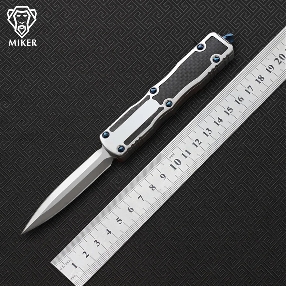MIKER knives D2 steel /carbon fiber inlay(2.88"satin)6061-T6 aluminum handle pocket fruit knife Tactical Survival knives