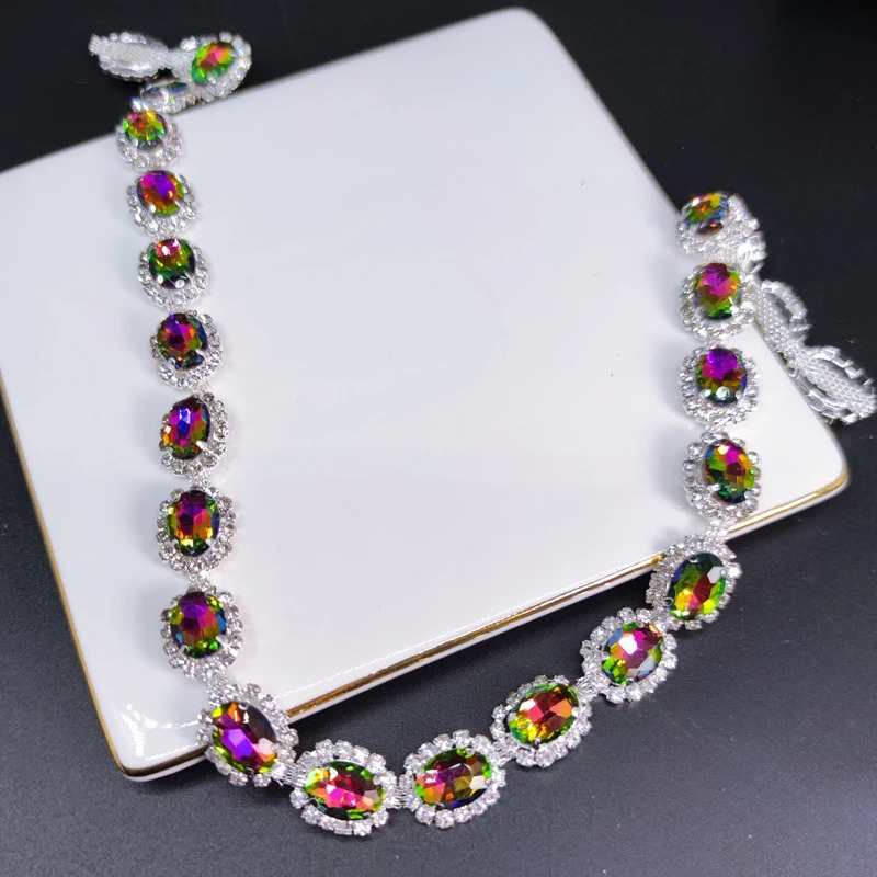 Chokers Qing Family Mixed Color Oval Glass Crystal Cup Chain Sew On Wedding Dress Belt Clothes Shoes Bags Trim DIY Accessorie 231110