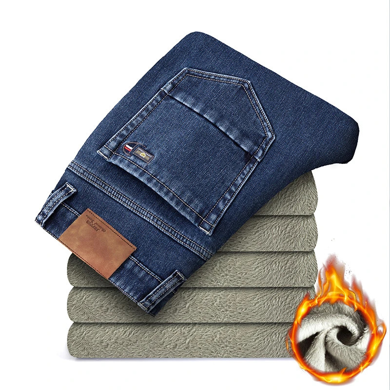Mens Jeans Winter Warm Fleece Straight Business Casual Stretch Soft Thicken Denim Pants Plus Size 40 42 44 Loose Trousers 231110