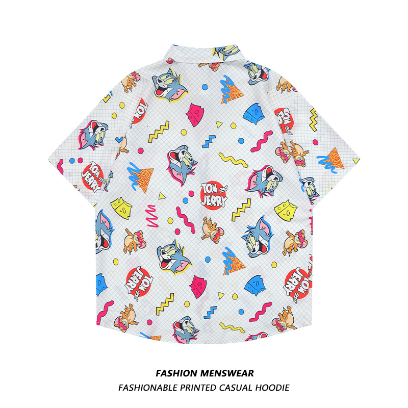 Men's Casual Shirts Oversized Short Casual Shirts Mens American Cartoon Plaid Print Summer Boys Girls Versatile Loose Hawaiian 230410