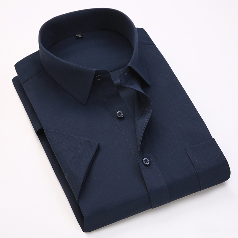 Men's Casual Shirts Summer business work shirt square collar short sleeved plus size S to 7xl solid twill striped formal men dress shirts no fade - view 5