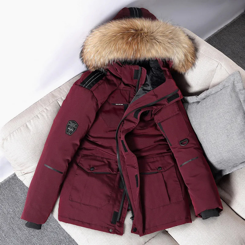 Men's Down Parkas Winter Down Jacket Men 90% White Duck Down Parkas Coat Mid-length Fur Collar Male Thicken Snow Overcoat -30 Degree Keep Warm 23