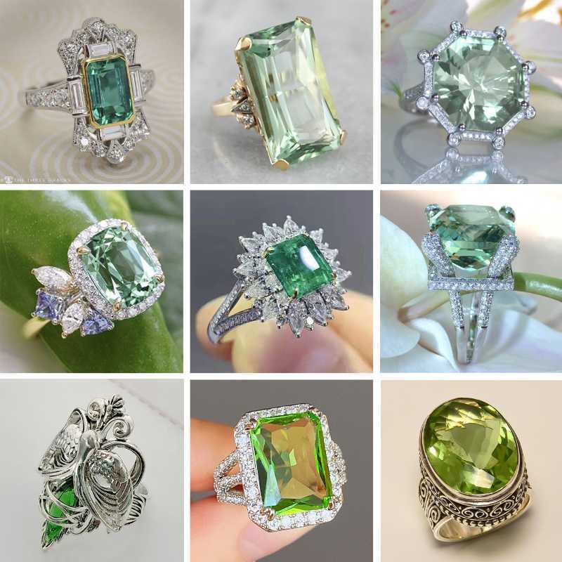 Band Rings Fashion Gorgeous Large Green Stone Women's Wedding Ring Noble Crystal Engagement Jewelry Gifts Classic Anniversary Jewelry P230411