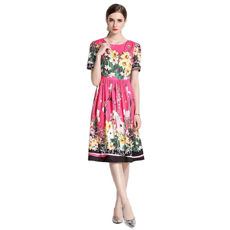 Summer Occident Fashion Floral Pink Midi Dress Round Neck PrintedWomen Short Sleeve Casual Resort Dresses 2023 Designer Ladies A Line Party Cocktail Clothes Spring, 08
Summer Occident Fashion Floral Pink Midi Dress Round Neck PrintedWomen Short Sleeve Casual Resort Dresses 2023 Designer Ladies A Line Party Cocktail Clothes Spring, 08
