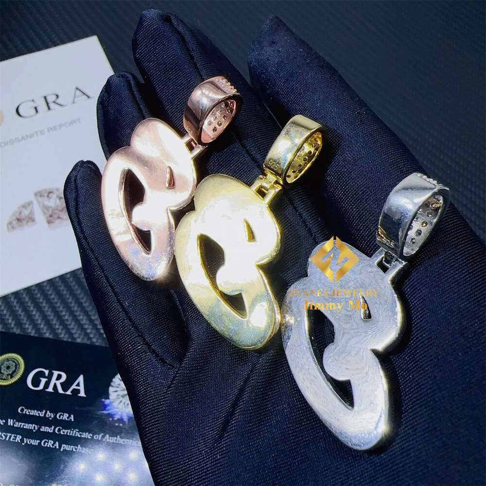 GRA Certificates Hip Hop Iced Out Fire Jewelry Sterg Sier VVS1 Moissanite Initial B Letter Pendant
