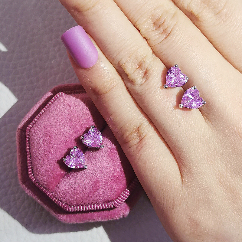 Cute Heart Stud Earring Lab diamond White Gold Charm Filled Jewelry Engagement Wedding Earrings for Women Bridal Birthday Bijou